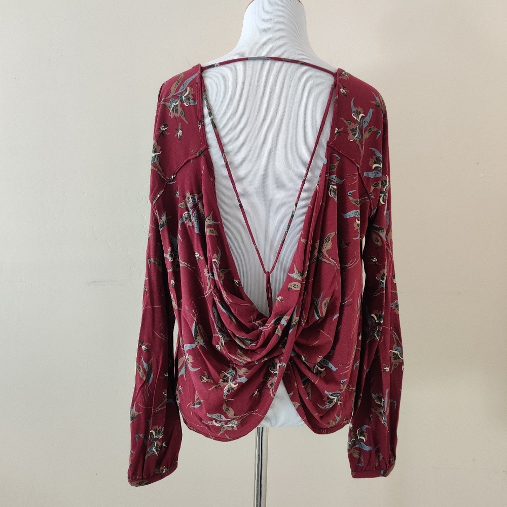 Free People Floral Drape Back Top - Maroon.